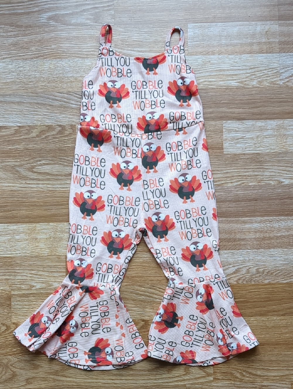 Girls Toddler Thanksgiving Gobble Till You Wobble Turkey Ruffle Romper, Size 2